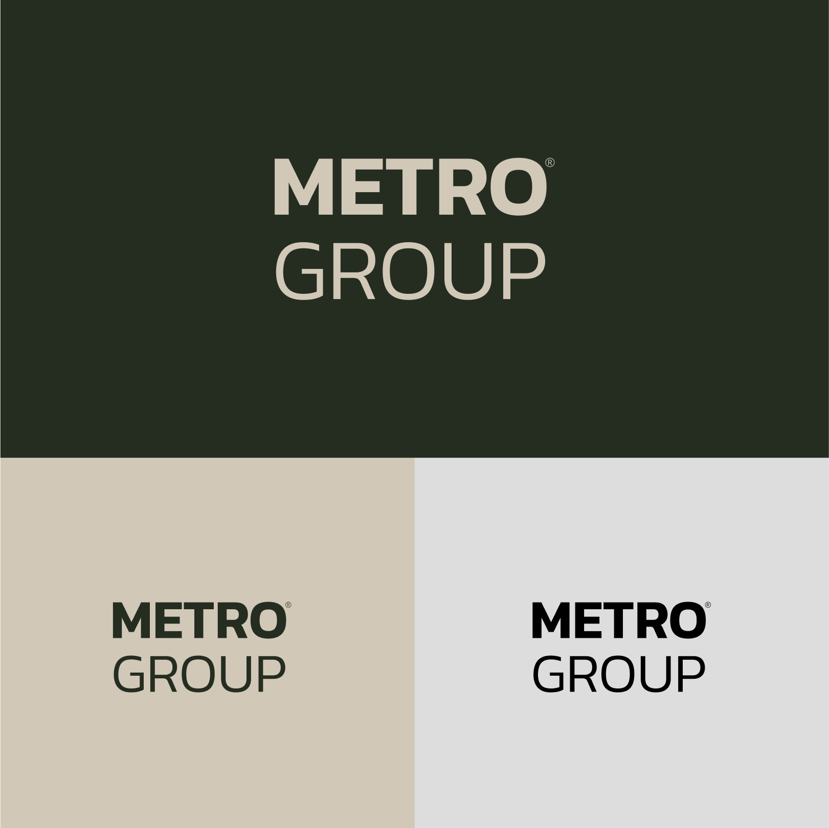Metro Group logo design on different colored backgrounds